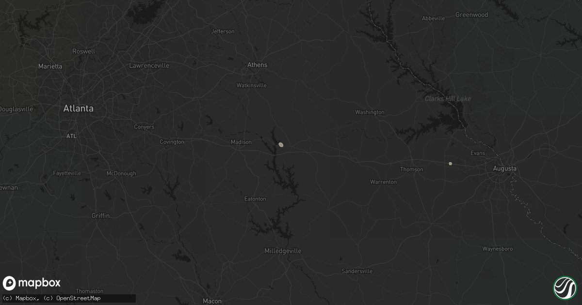 Hail map in Greensboro, GA on August 10, 2026