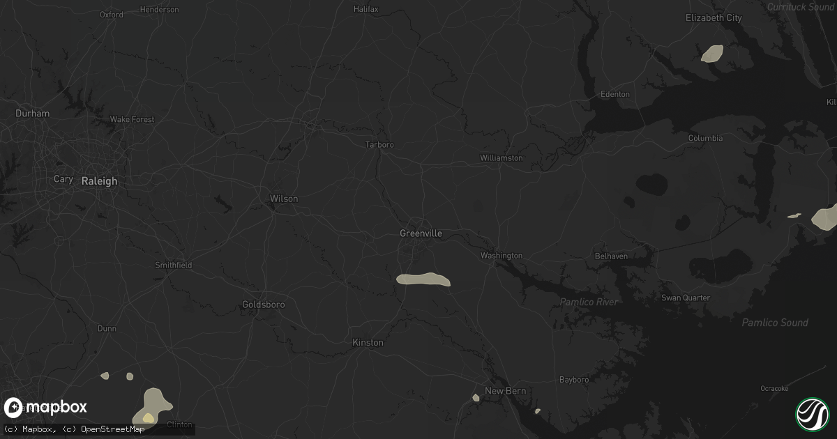 Hail map in Greenville, NC on August 10, 2026