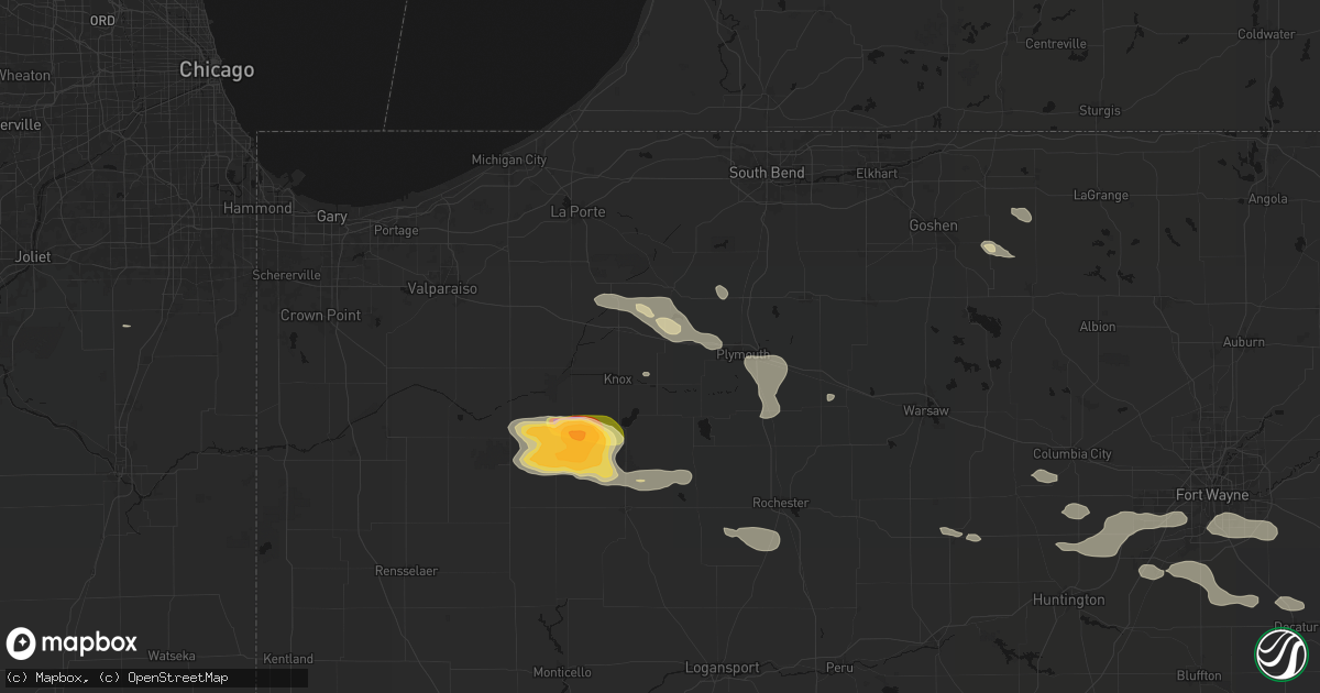 Hail map in Grovertown, IN on August 10, 2026