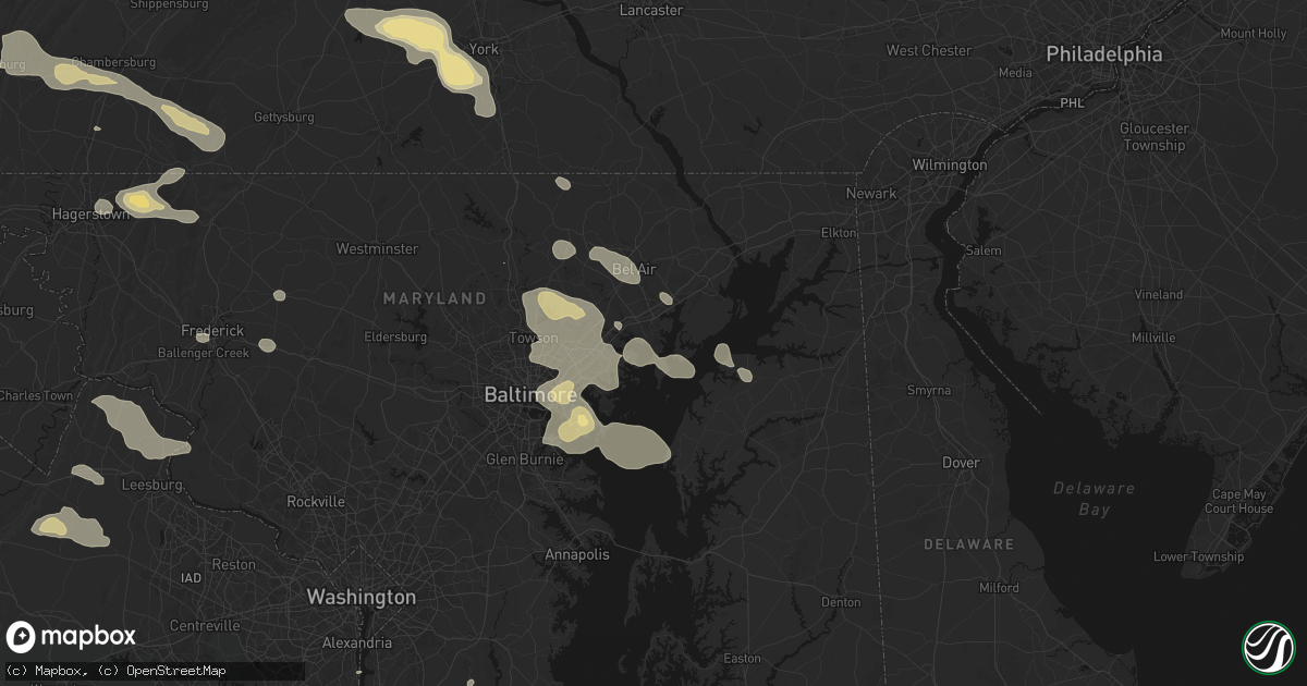 Hail map in Gunpowder, MD on August 10, 2026