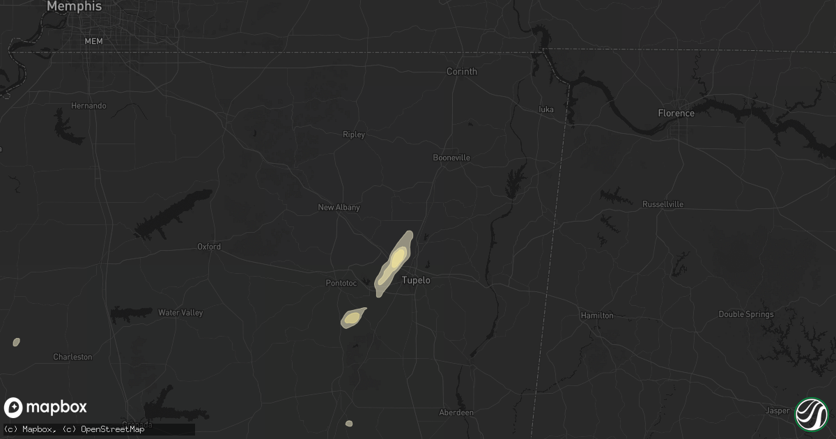 Hail map in Guntown, MS on August 10, 2026