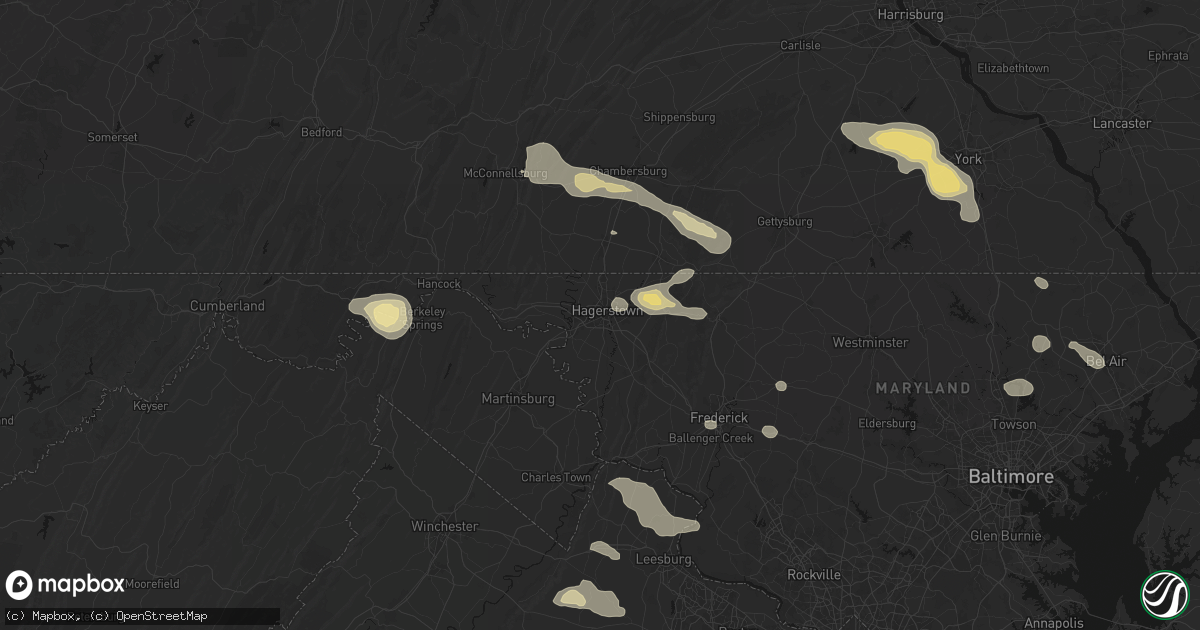 Hail map in Hagerstown, MD on August 10, 2026