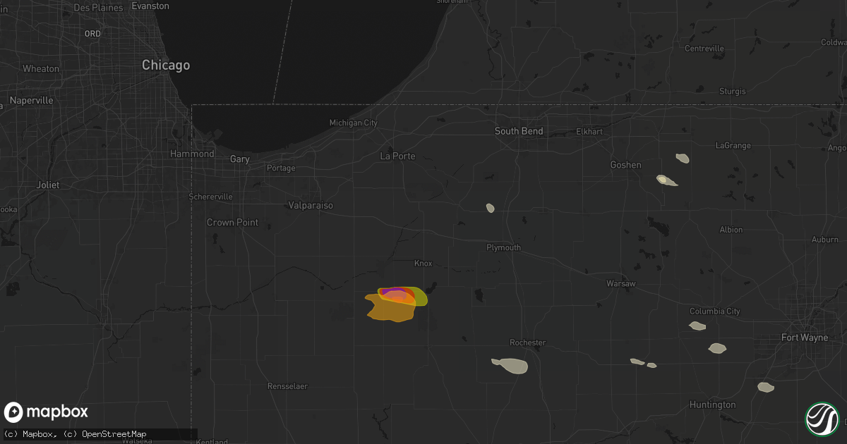 Hail map in Hamlet, IN on August 10, 2026