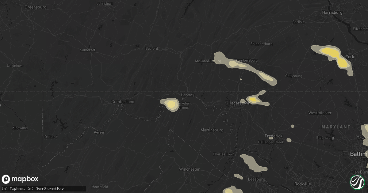 Hail map in Hancock, MD on August 10, 2026