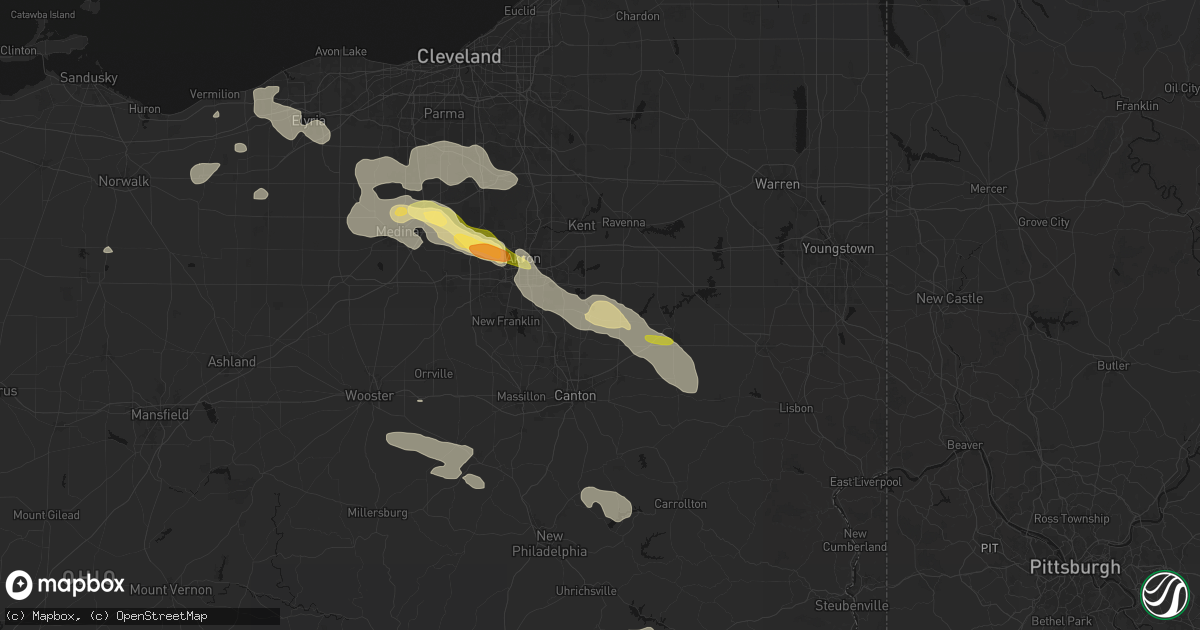 Hail map in Hartville, OH on August 10, 2026
