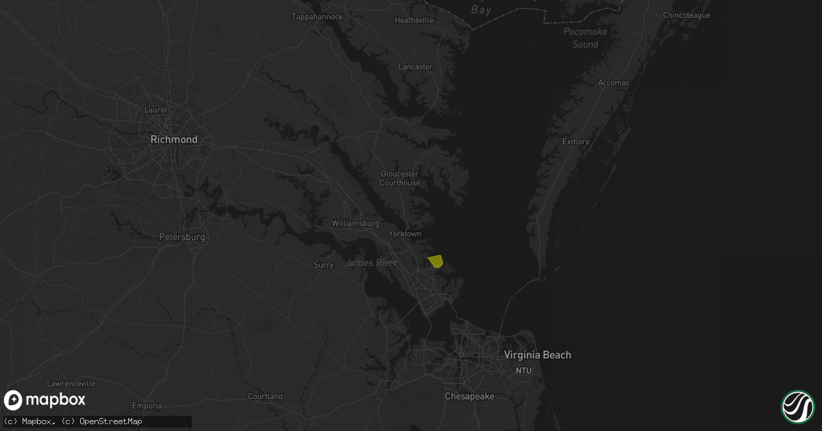 Hail map in Hayes, VA on August 10, 2026