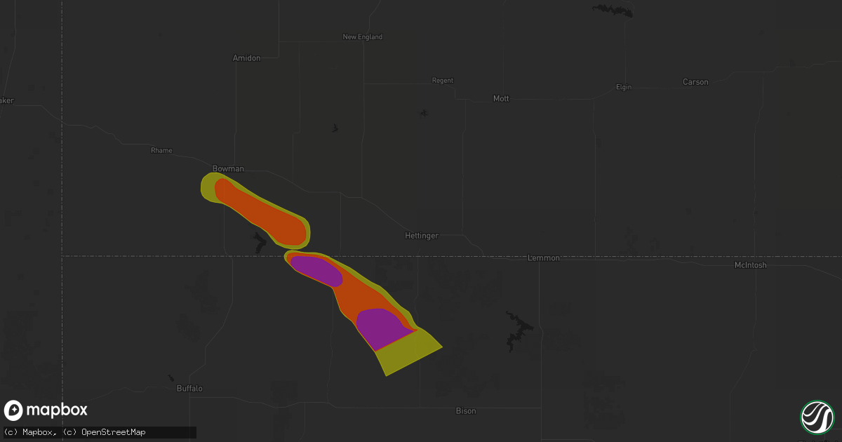 Hail map in Hettinger, ND on August 10, 2026
