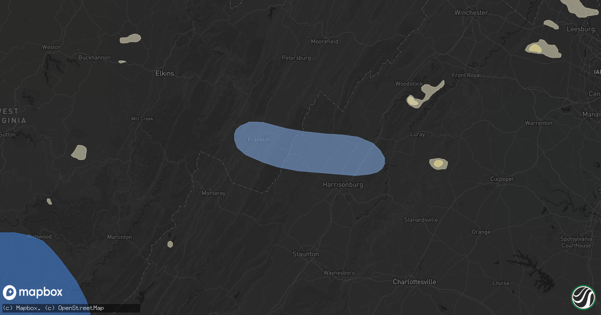 Hail map in Hinton, VA on August 10, 2026