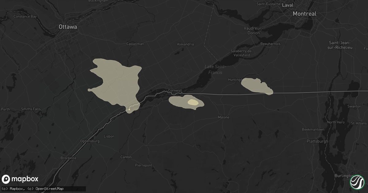 Hail map in Hogansburg, NY on August 10, 2026