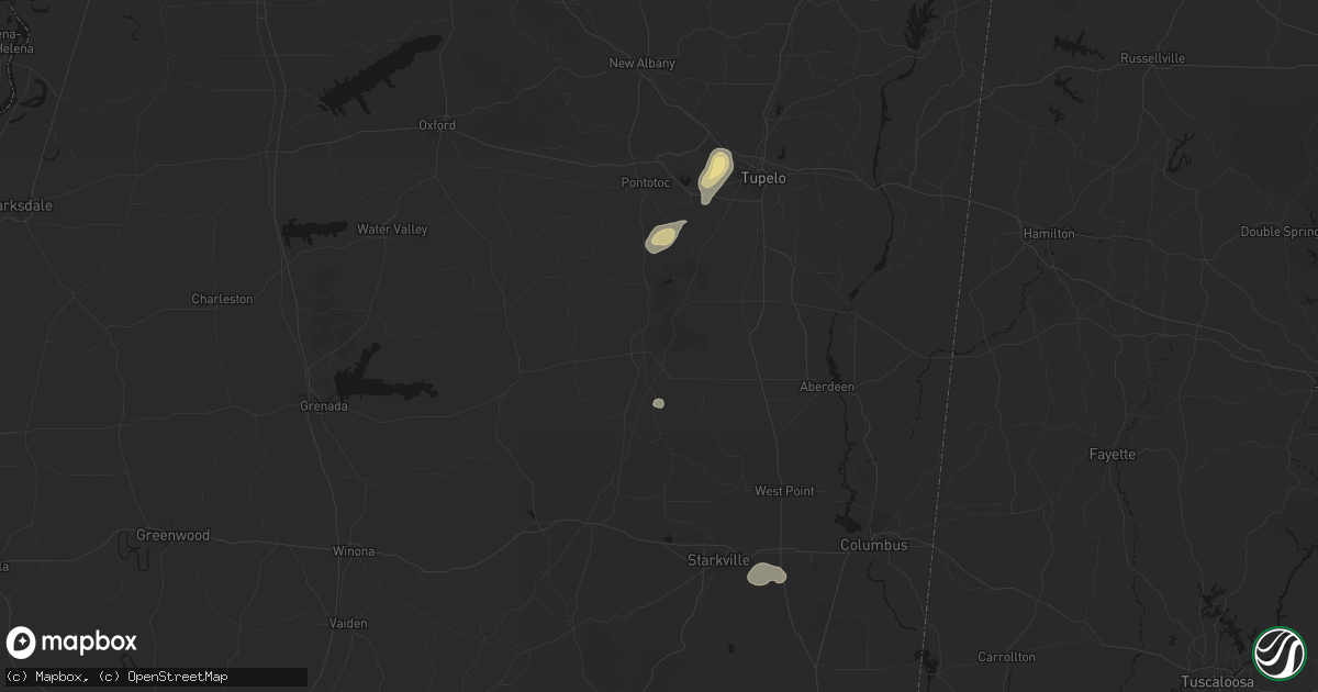 Hail map in Houston, MS on August 10, 2026