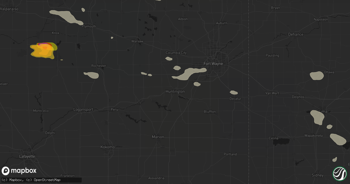 Hail map in Huntington, IN on August 10, 2026