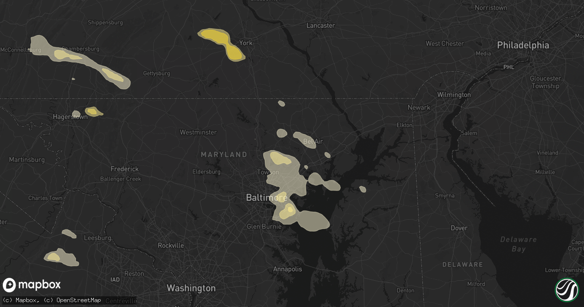 Hail map in Hydes, MD on August 10, 2026