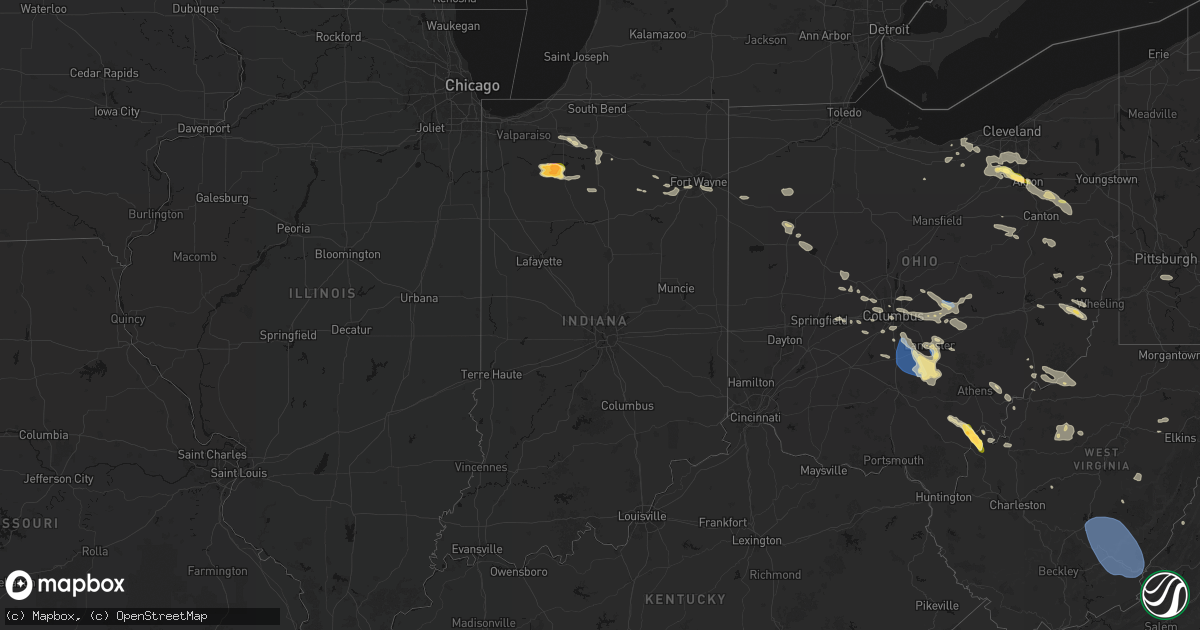 Hail map in Indiana on August 10, 2026