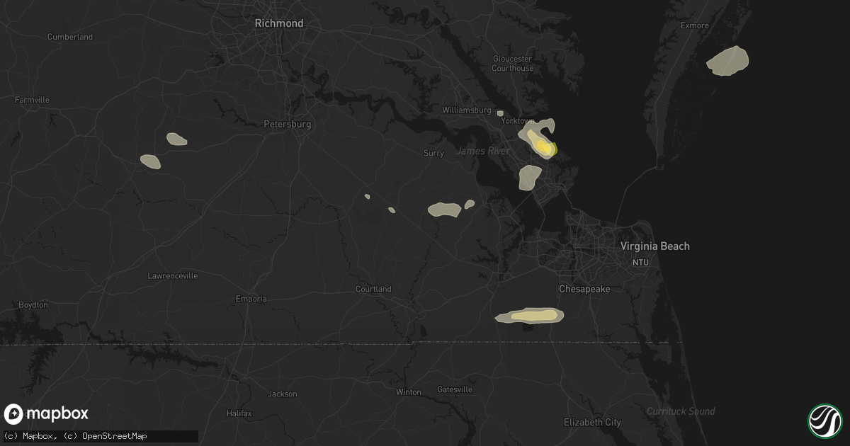 Hail map in Ivor, VA on August 10, 2026