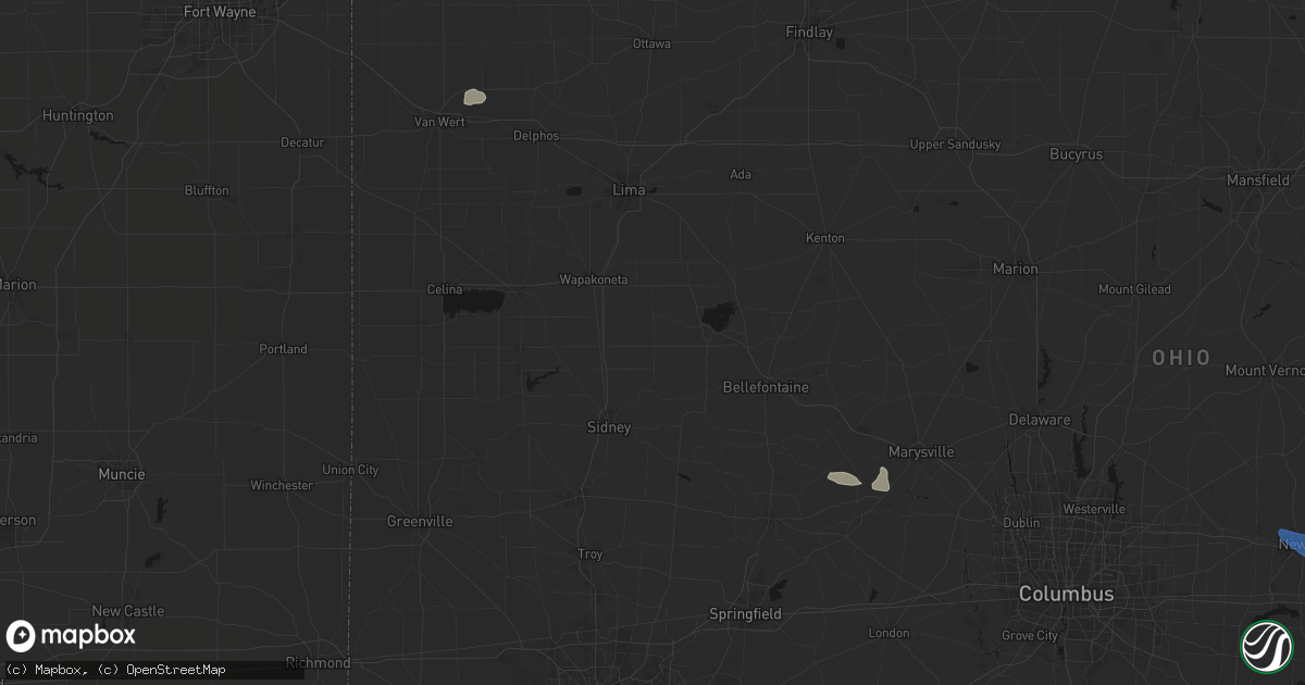Hail map in Jackson Center, OH on August 10, 2026