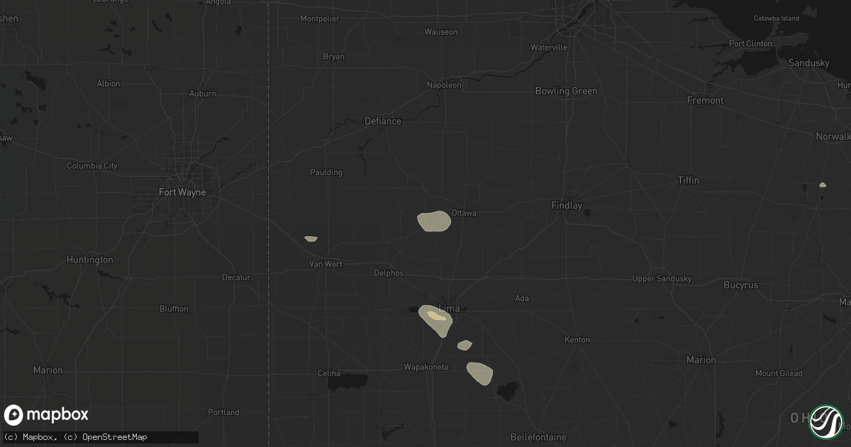 Hail map in Kalida, OH on August 10, 2026