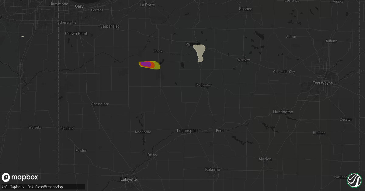 Hail map in Kewanna, IN on August 10, 2026