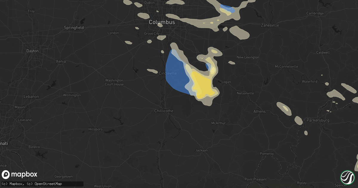 Hail map in Kingston, OH on August 10, 2026