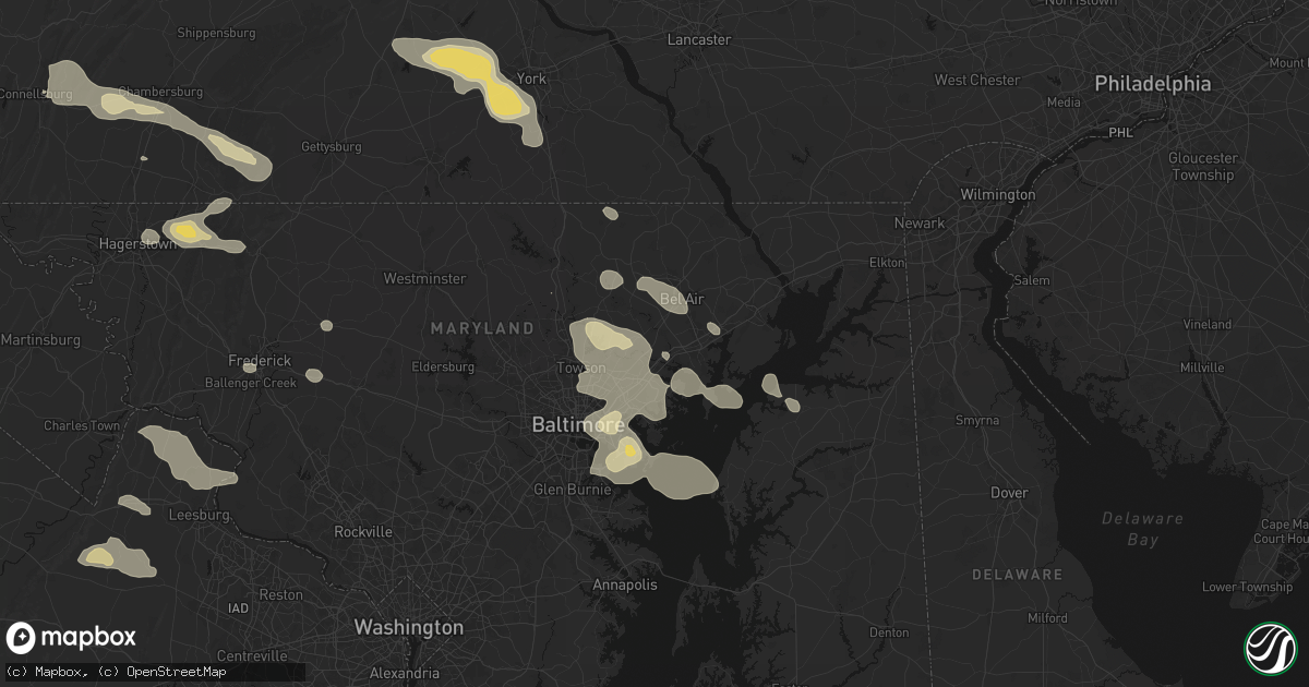 Hail map in Kingsville, MD on August 10, 2026