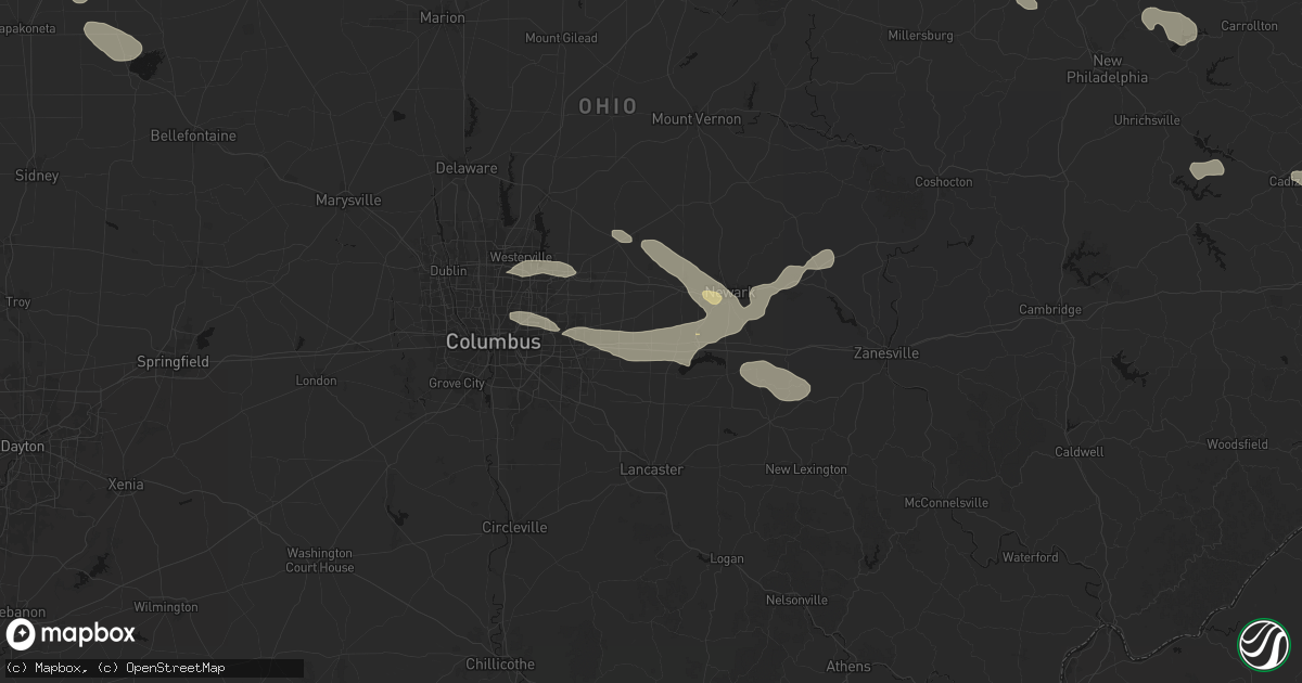 Hail map in Kirkersville, OH on August 10, 2026