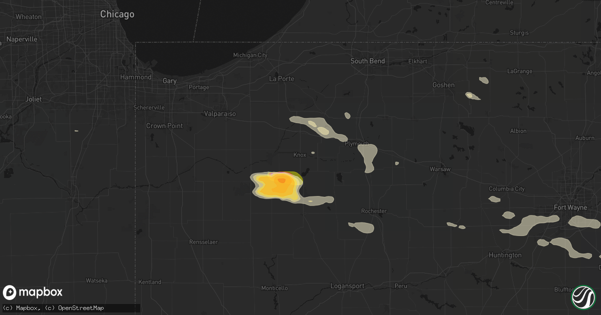 Hail map in Knox, IN on August 10, 2026