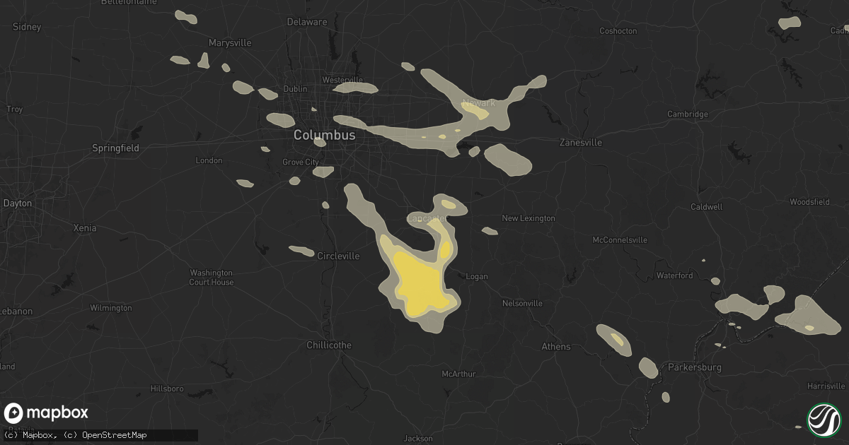 Hail map in Lancaster, OH on August 10, 2026