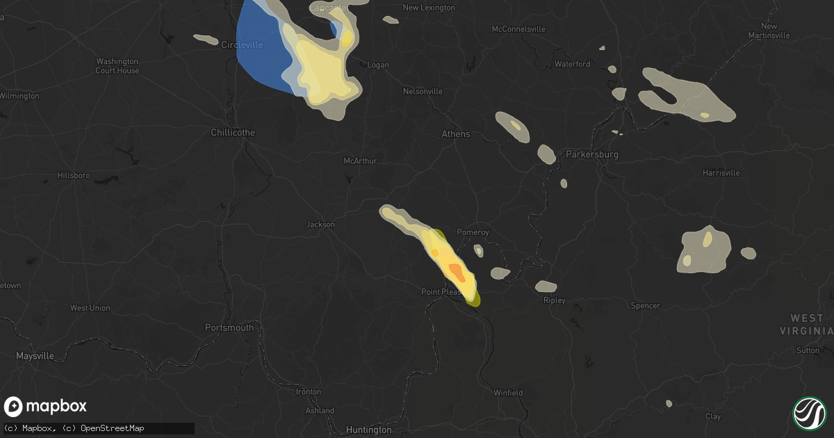 Hail map in Langsville, OH on August 10, 2026