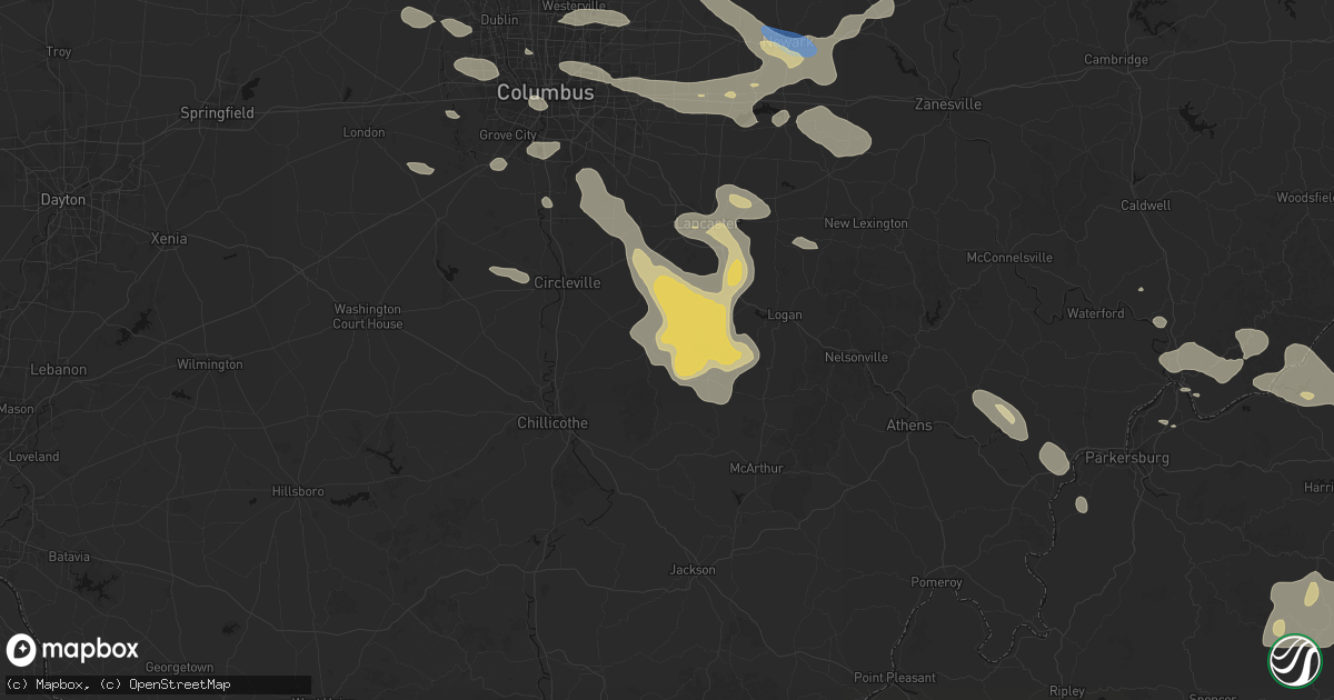 Hail map in Laurelville, OH on August 10, 2026