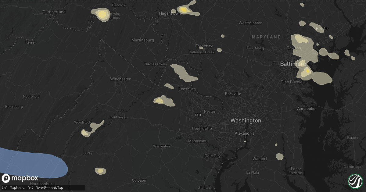 Hail map in Leesburg, VA on August 10, 2026