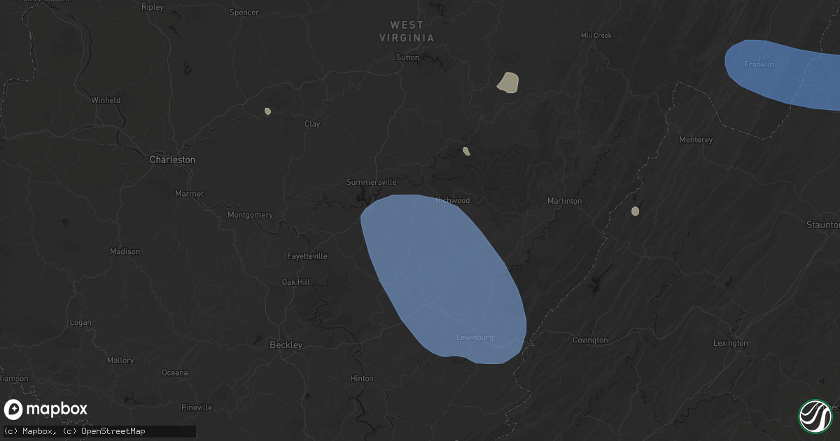 Hail map in Leivasy, WV on August 10, 2026