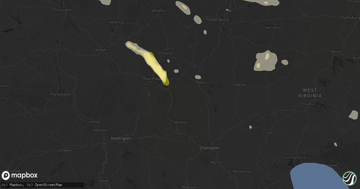 Hail map in Leon, WV on August 10, 2026