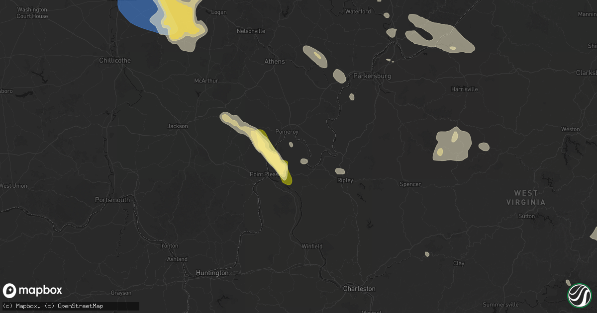 Hail map in Letart, WV on August 10, 2026