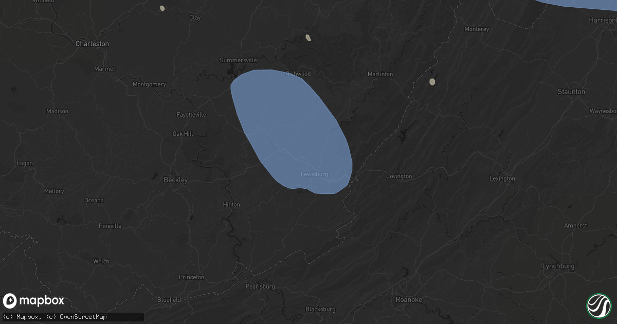 Hail map in Lewisburg, WV on August 10, 2026