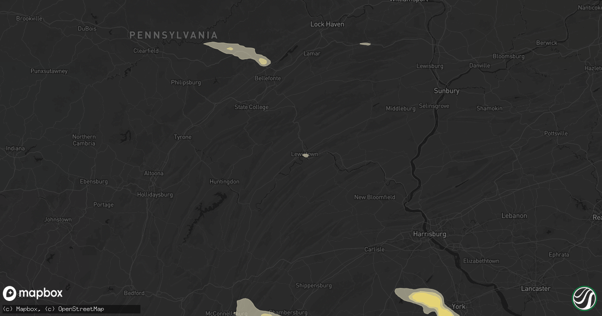 Hail map in Lewistown, PA on August 10, 2026