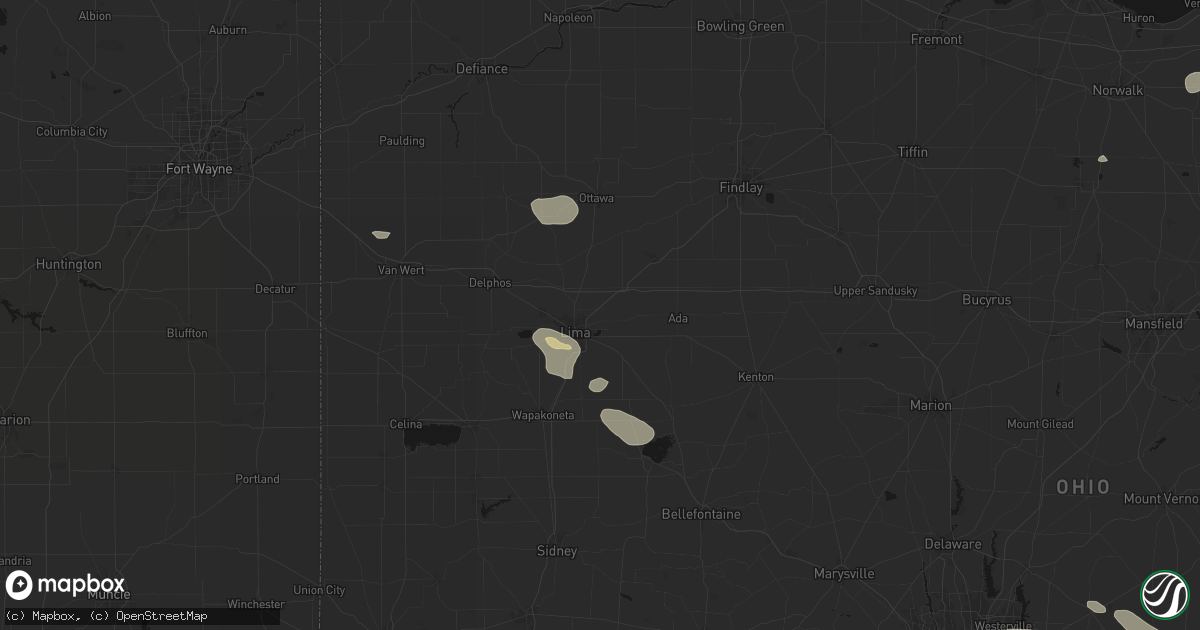 Hail map in Lima, OH on August 10, 2026