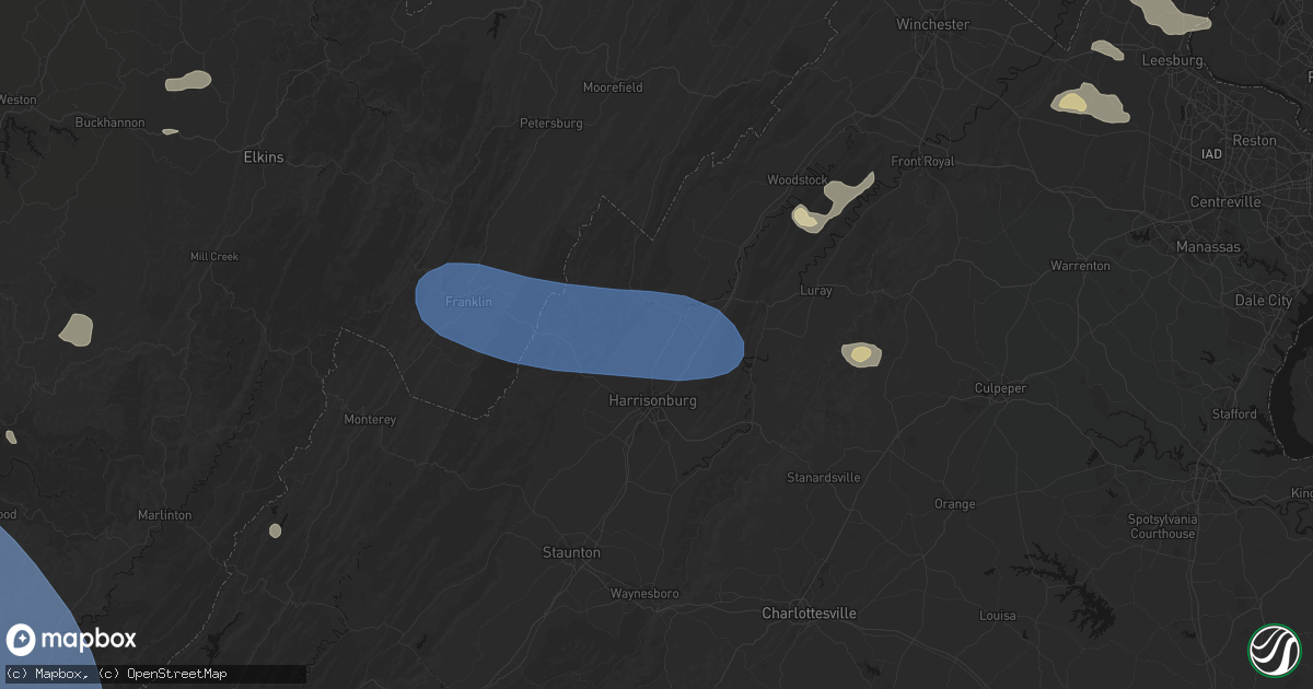Hail map in Linville, VA on August 10, 2026