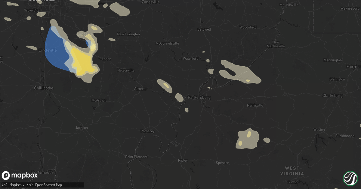 Hail map in Little Hocking, OH on August 10, 2026
