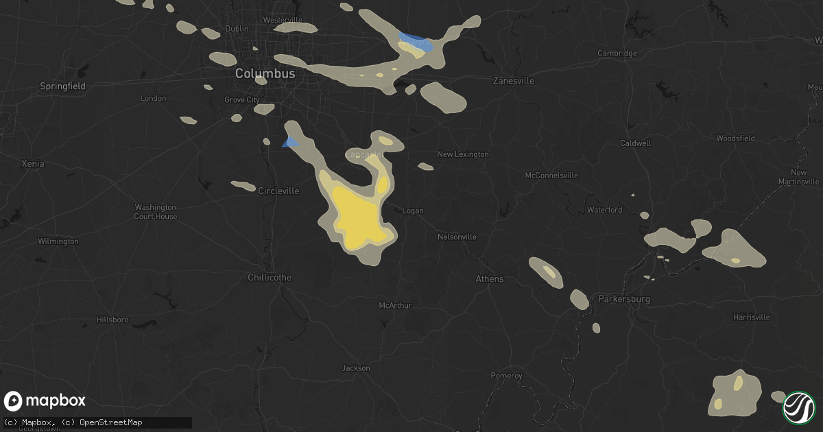 Hail map in Logan, OH on August 10, 2026