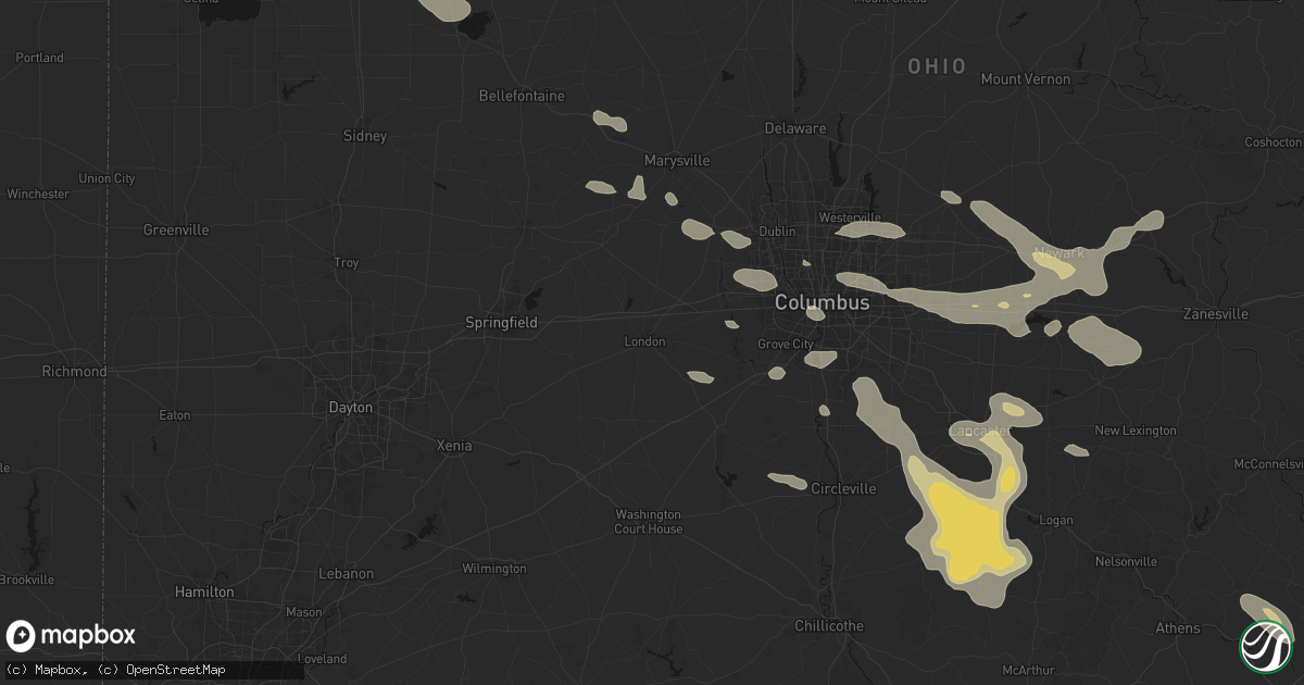 Hail map in London, OH on August 10, 2026