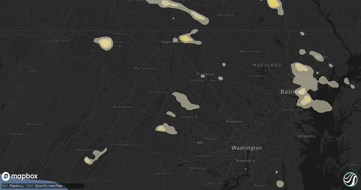 Hail map in Lovettsville, VA on August 10, 2026