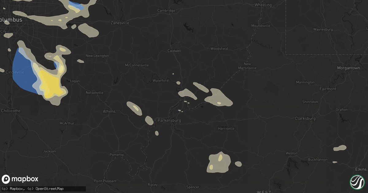 Hail map in Marietta, OH on August 10, 2026