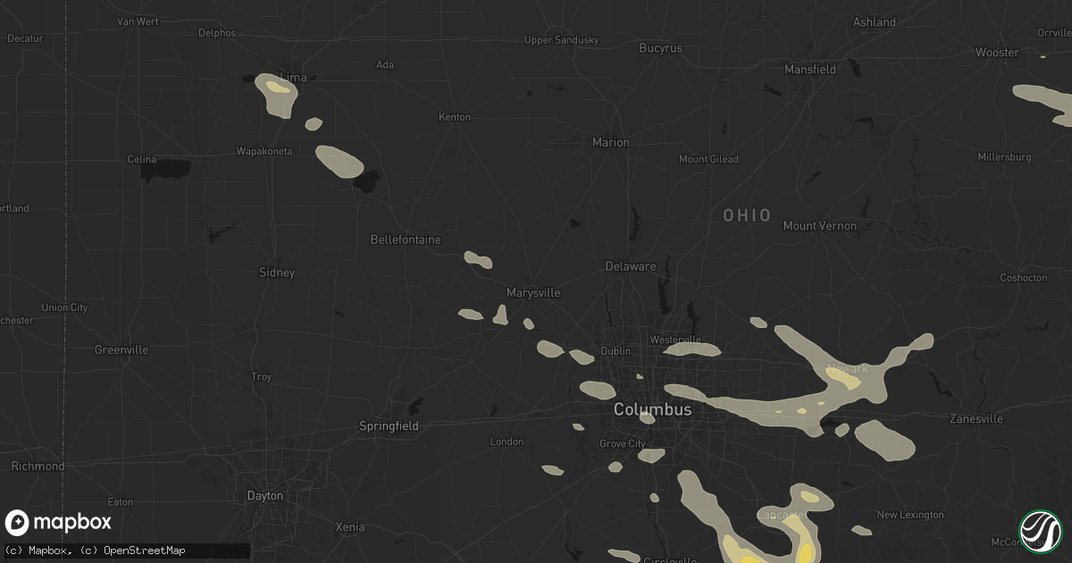Hail map in Marysville, OH on August 10, 2026