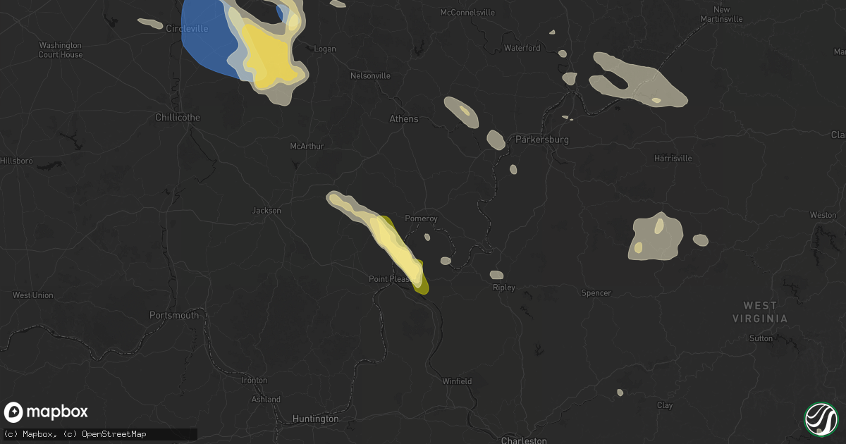 Hail map in Mason, WV on August 10, 2026