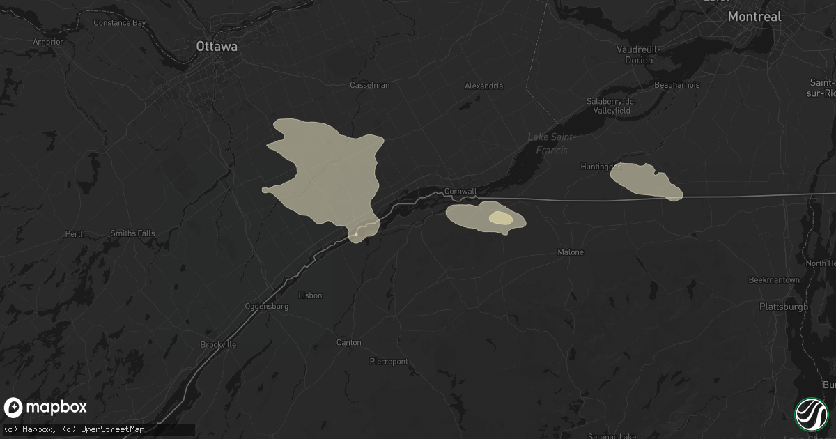 Hail map in Massena, NY on August 10, 2026