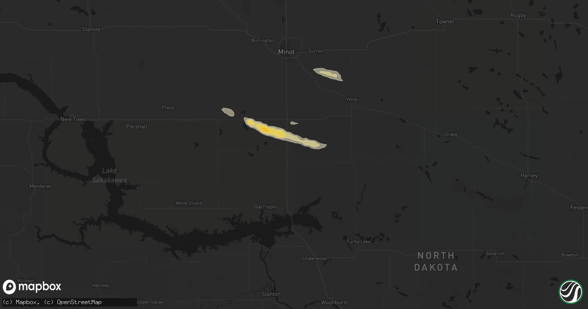 Hail map in Max, ND on August 10, 2026