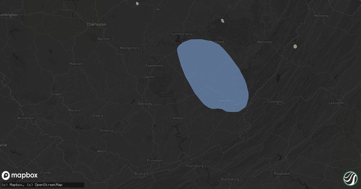 Hail map in Meadow Bridge, WV on August 10, 2026