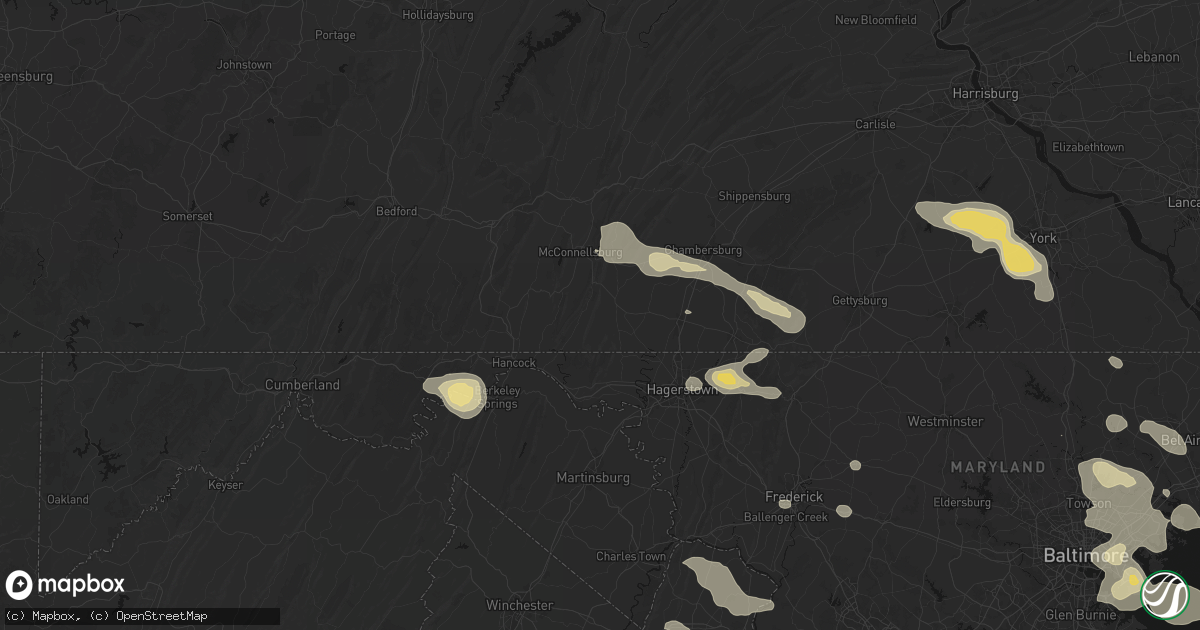 Hail map in Mercersburg, PA on August 10, 2026