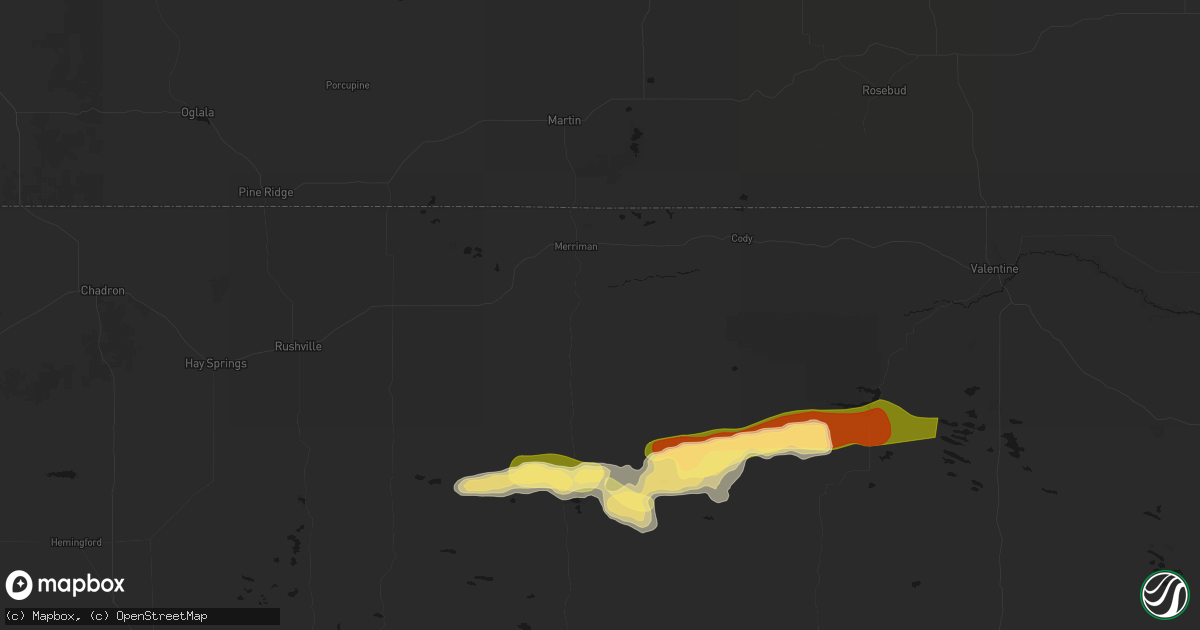 Hail map in Merriman, NE on August 10, 2026