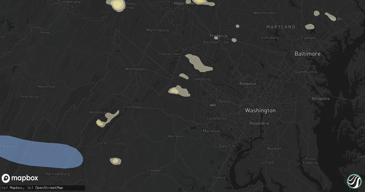 Hail map in Middleburg, VA on August 10, 2026