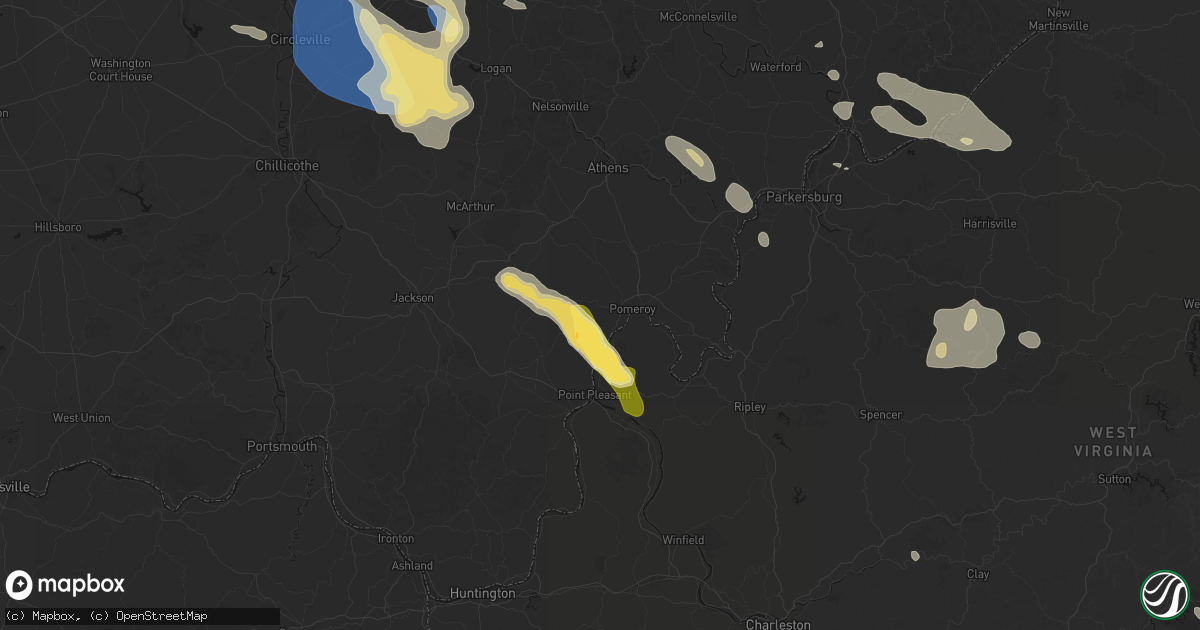 Hail map in Middleport, OH on August 10, 2026